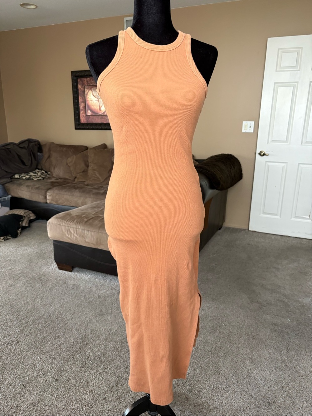 DISSH Peach Ribbed Sleeveless Maxi Dress
